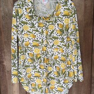 LuLaRoe Lemon and Polka Dot Button Down Shirt